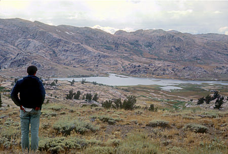 Kevin Twohey looks at Emigrant Meadow Lake from Emigrant Pass - Emigrant Wilderness - Aug 1966