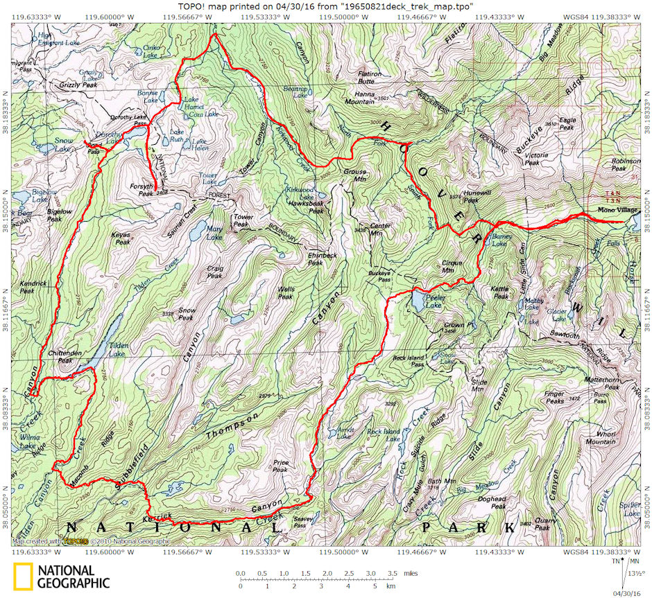 1965 Deck Trek map with Forsyth Peak