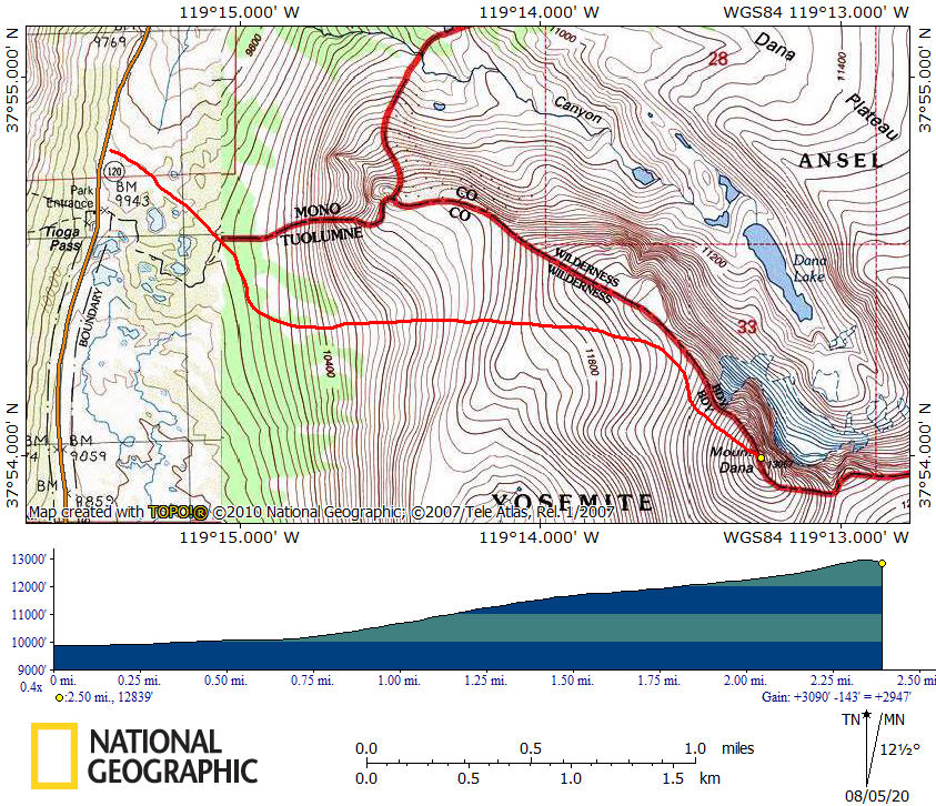 Mount Dana Route Map Mount Dana Route Map