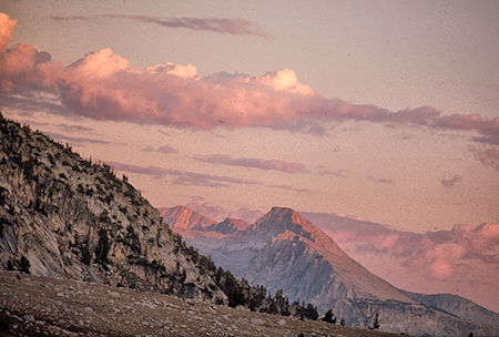Sunset on Mono Divide from Silver Pass Lake<br>John Muir Wilderness 31 Aug 1976 Sunset on Mono Divide from Silver Pass Lake<br>John Muir Wilderness 31 Aug 1976