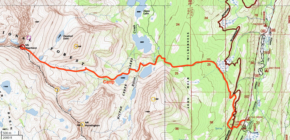Mount Stanford Topo Map with route Mount Stanford Topo Map with route