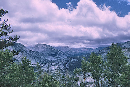 Bear Creek from Bear Ridge, Seven Gables in clouds - John Muir Wilderness 19 Aug 1968