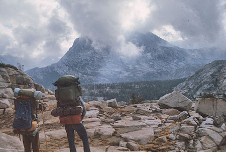 Seven Gables in clouds enroute Rose Lake to Lou Beverly Lake - John Muir Wilderness 6 Sep 1976