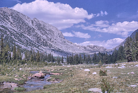 Looking back toward Selden Pass from below Sallie Keyes Lakes - John Muir Wilderness 15 Aug 1962