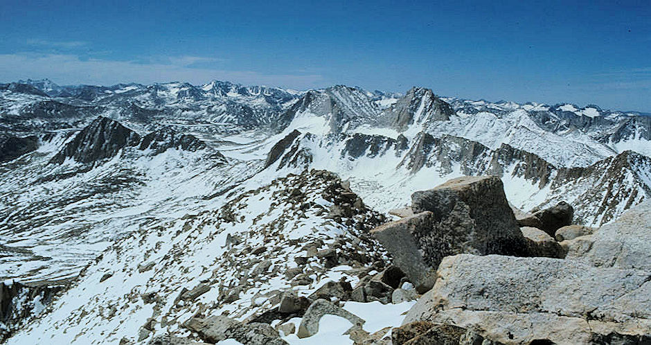 Royce Peak and Merriam Peak from top of Mount Julius Ceasar - John Muir Wilderness 12 Jun 1977 Royce Peak and Merriam Peak from top of Mount Julius Ceasar - John Muir Wilderness 12 Jun 1977