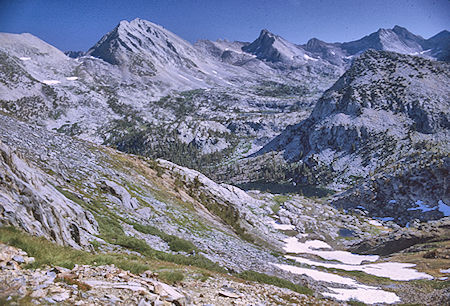 Looking back on Marion Lake from route to 'Red Pass' - Kings Canyon National Park 28 Aug 1969