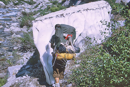 Snow 'boat' blocks the trail, Gil Beilke - Kings Canyon National Park 30 Aug 1969