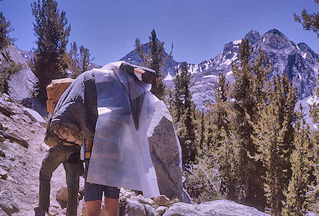 Well packed camper moving to upper Rae Lake - Kings Canyon National Park 23 Aug 1963