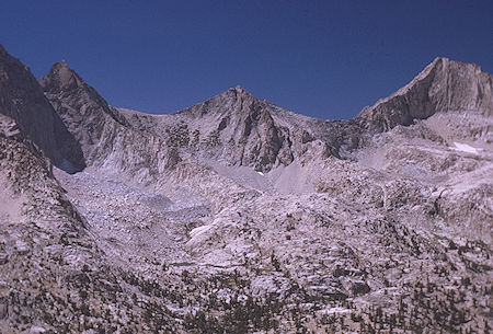 Mount Cotter (left), unnamed, Mount Clarence King from Fin Dome<br>Kings Canyon National Park 31 Aug 1970 Mount Cotter (left), unnamed, Mount Clarence King from Fin Dome<br>Kings Canyon National Park 31 Aug 1970