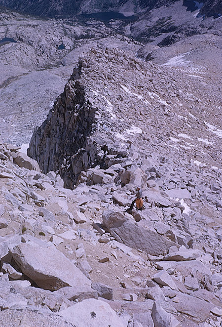 East Lake (top center) from south slope approach to Mt. Brewer - Kings Canyon National Park 27 Aug 1963 East Lake (top center) from south slope approach to Mt. Brewer - Kings Canyon National Park 27 Aug 1963