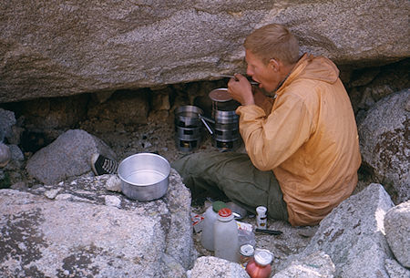 John Butler cooking supper at Harrison Pass camp - Kings Canyon National Park 29 Aug 1963 John Butler cooking supper at Harrison Pass camp - Kings Canyon National Park 29 Aug 1963
