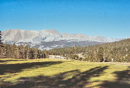 Kaweah range over Sandy Meadow on the John Muir/Pacific Crest Trail near Whitney trail junction - 31 Aug 1971