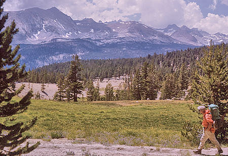 Kaweah range over Sandy Meadow on the John Muir/Pacific Crest Trail near Whitney trail junction - 19 Aug 1965