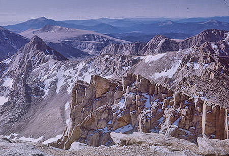 Mt. McAdie (left), Whitney Pass and Trail Crest, Keeler Needle from top of Mount Whitney - 21 Aug 1965 Mt. McAdie (left), Whitney Pass and Trail Crest, Keeler Needle from top of Mount Whitney - 21 Aug 1965