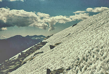 Snow adjacent to the trail down east side of Mount Whitney from Trail Crest - 24 Jul 1957 Snow adjacent to the trail down east side of Mount Whitney from Trail Crest - 24 Jul 1957
