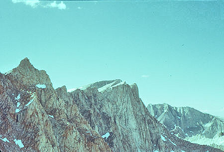 Mt. Muir, Keeler Needle, Mount Whitney summit from trail descending from Trail Crest - 24 Jul 1957 Mt. Muir, Keeler Needle, Mount Whitney summit from trail descending from Trail Crest - 24 Jul 1957