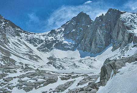 Arc Pass, Mt. McAdie, frozen Consultaion Lake from Mount Whitney Trail - 30 Apr 1977 Arc Pass, Mt. McAdie, frozen Consultaion Lake from Mount Whitney Trail - 30 Apr 1977