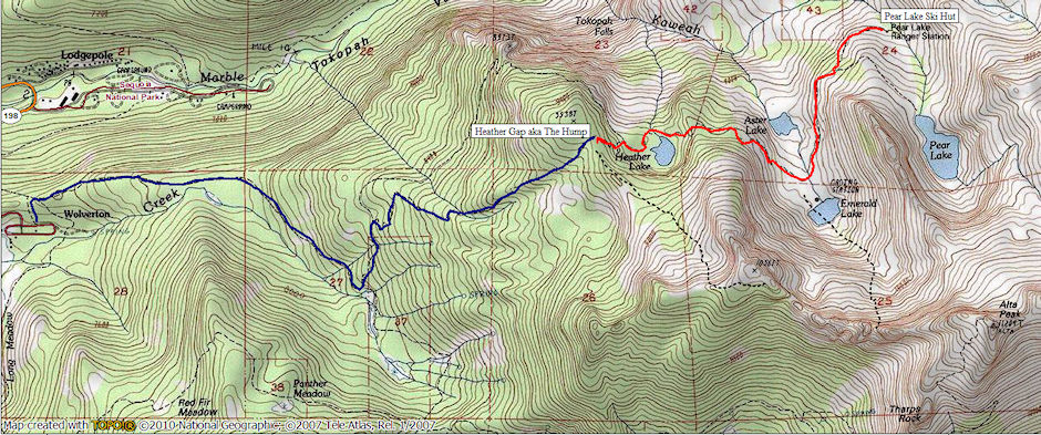 1964 and 1973 Pear Lake area trips map