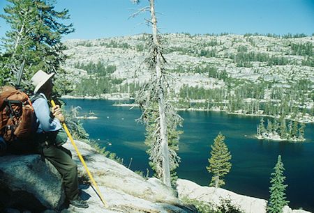 Gil Beilke admiring Huckleberry Lake - Emigrant Wilderness - Aug 1993