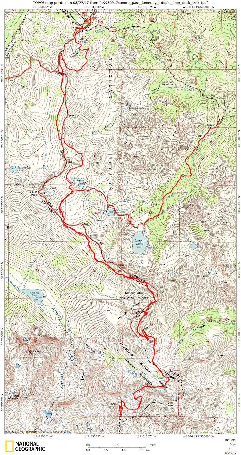 Sonora Pass Loop trip map