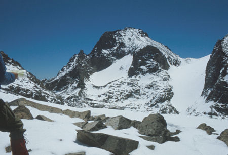 Banner Peak, saddle  and glacier over Lake Catherine - Ansel Adams Wilderness - May 1977