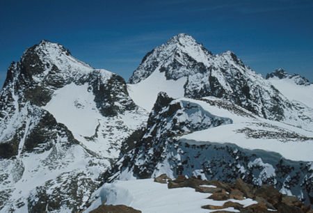 Banner Peak and Mt. Ritter from Mulberry Peak - Ansel Adams Wilderness - May 1977