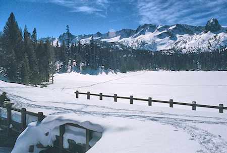 Frozen Lake Mamie, Castle Crag and crest from outlet - Mammoth Lakes Basin 17 Feb 1973 Frozen Lake Mamie, Castle Crag and crest from outlet - Mammoth Lakes Basin 17 Feb 1973
