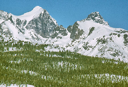 Mt. Ritter, Banner Peak from valley rim - Devil's Postpile area 18 Feb 1973 Mt. Ritter, Banner Peak from valley rim - Devil's Postpile area 18 Feb 1973