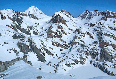 McGee Pass over Big McGee Lake from Hopkins Pass - John Muir Wilderness 16 May 1971 McGee Pass over Big McGee Lake from Hopkins Pass - John Muir Wilderness 16 May 1971