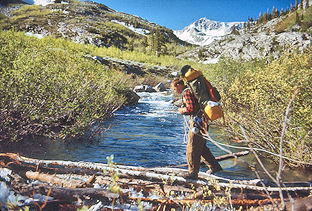 Gil Beilke using 'The Crossing' on McGee Creek - John Muir Wilderness 19 Jun 1971 Gil Beilke using 'The Crossing' on McGee Creek - John Muir Wilderness 19 Jun 1971