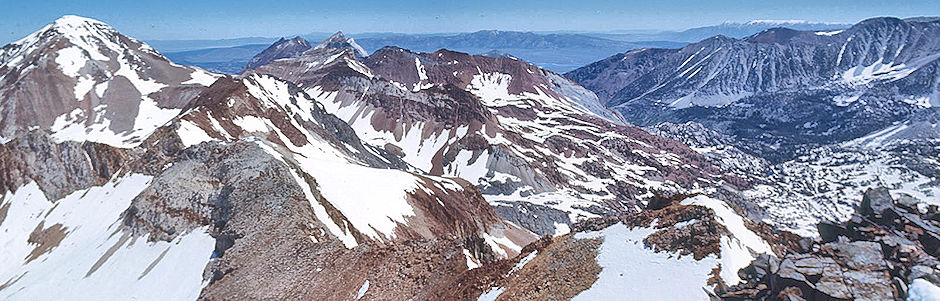 View east/northeast toward Crowley Lake, Mt. Crocker (left) from Red & White Mountain - John Muir Wilderness 20 Jun 1971 View east/northeast toward Crowley Lake, Mt. Crocker (left) from Red & White Mountain - John Muir Wilderness 20 Jun 1971