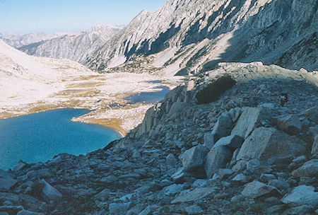 Upper Mills Creek Lake from Gabbot Pass route - John Muir Wilderness 03 Sep 1976