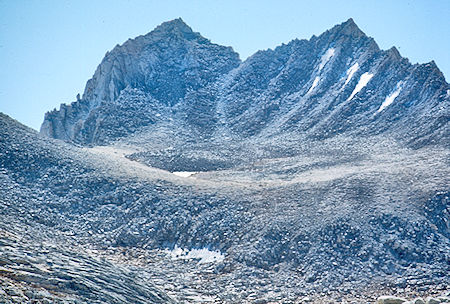 Bear Creek Spire and pass to Rock Creek from Gabbot Pass<br>John Muir Wilderness 03 Sep 1976 Bear Creek Spire and pass to Rock Creek from Gabbot Pass<br>John Muir Wilderness 03 Sep 1976