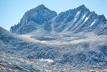 Bear Creek Spire and pass to Rock Creek from Gabbot Pass - John Muir Wilderness 03 Sep 1976