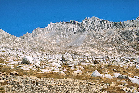 Looking back on Gabbot Pass, Mt Mills, Mt. Abbot and Mt. Dade from near Lake Itally<br>John Muir Wilderness 03 Sep 1976 Looking back on Gabbot Pass, Mt Mills, Mt. Abbot and Mt. Dade from near Lake Itally<br>John Muir Wilderness 03 Sep 1976