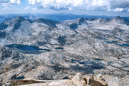 Mt. Senger, Mt.Hooper, Three Island lake, Marie Lake from Seven Gables summit - John Muir Wilderness 07 Sep 1976