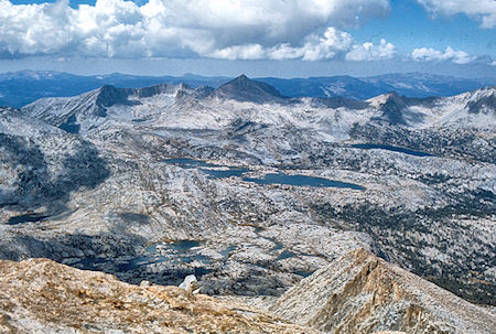 Senger Pass, Mt. Hooper, Marie Lake, Rose Lake from Seven Gables summit - John Muir Wilderness 07 Sep 1976