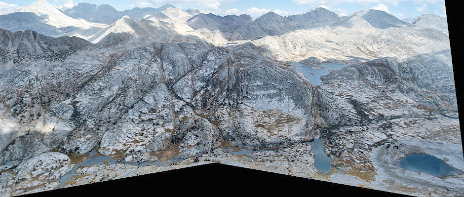 'Bear Lakes', Vee Lake, Royce Peak from 'North Gable' summit - John Muir Wilderness 07 Sep 1976