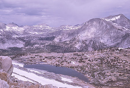 Merriam Lake valley and peak from saddle next to Pilot Knob - 4 Jul 1970