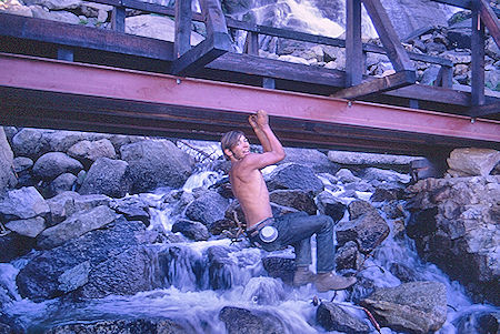 'Ape Man' testing the new bridge - Kings Canyon National Park 31 Aug 1969