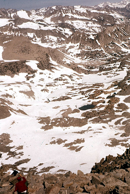 Looking down slope from Mt. Agassiz into Saddlerock Lake Basin - John Muir Wilderness 24 Jun 1962