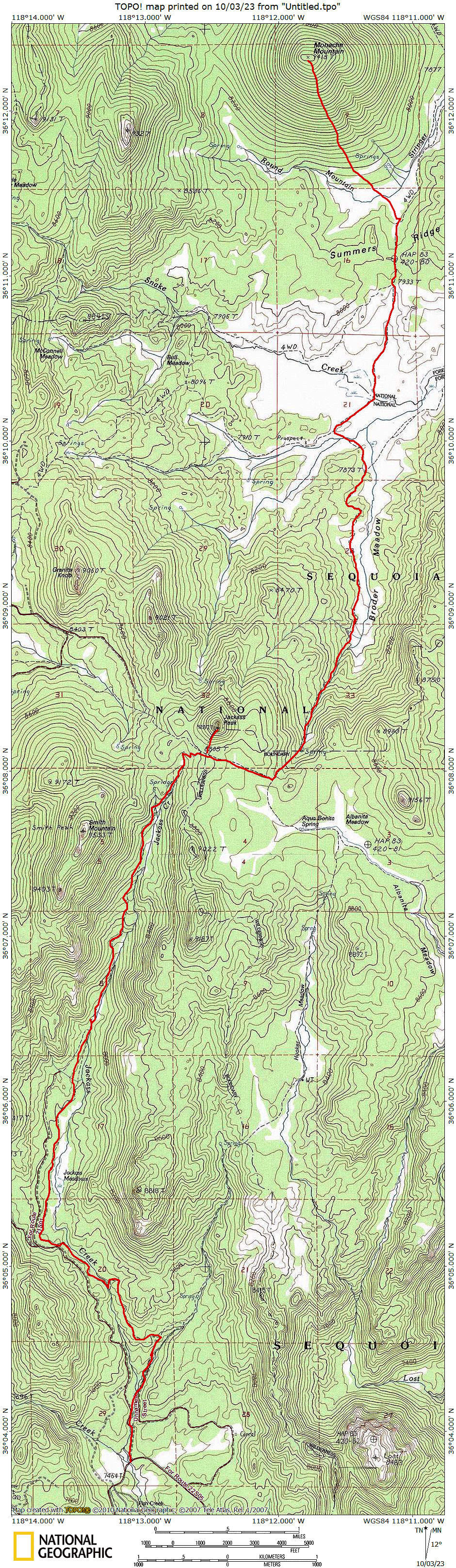 Route Map To Monanche Mountain and Jackass Peak 1969 Route Map To Monanche Mountain and Jackass Peak 1969