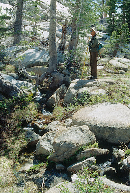 Gil Beilke at rivelet on 'accross creek' hike - Emigrant Wilderness 1993 Gil Beilke at rivelet on 'accross creek' hike - Emigrant Wilderness 1993