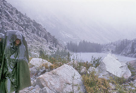 Looking back at Barney Lake in the snow from the trail - Hoover Wilderness - 31 Aug 1964