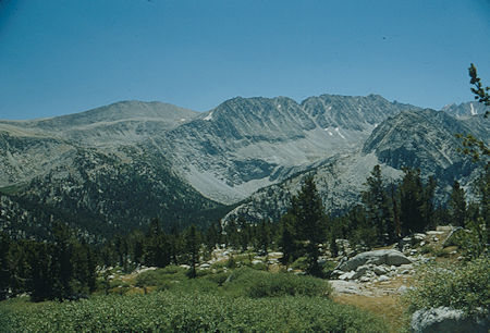 Mono Pass, Fourth Recess, Mono Rock from lower Pioneer Basin - 1987