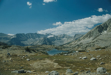 Mono Pass, Fourth Recess, Third Recess, Mt. Abbot, Mt. Mills, Mt. Gabb from upper Pioneer Basin - 1987