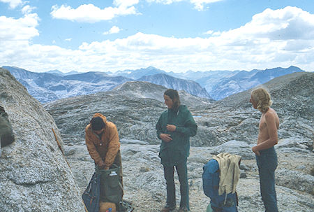 Lunch near Turret Peak, Gil Beilke, Marty Nicholas, Randy Stevenson<br>John Muir Wilderness 08 Sep 1976 Lunch near Turret Peak, Gil Beilke, Marty Nicholas, Randy Stevenson<br>John Muir Wilderness 08 Sep 1976
