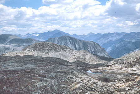 Mt. Goddard (skyline), Goddard Canyon (right) from near Turret Peak<br>John Muir Wilderness 08 Sep 1976 Mt. Goddard (skyline), Goddard Canyon (right) from near Turret Peak<br>John Muir Wilderness 08 Sep 1976