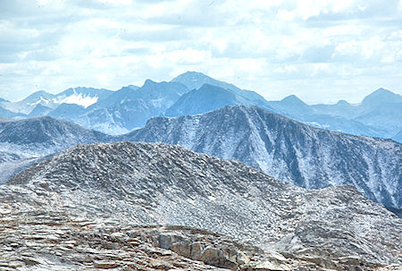 Mt. Goddard (center rear) and Mt. Reinstein (right edge) from near Turret Peak<br>John Muir Wilderness 08 Sep 1976 Mt. Goddard (center rear) and Mt. Reinstein (right edge) from near Turret Peak<br>John Muir Wilderness 08 Sep 1976