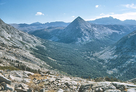 Pilot Knob, Mt. Humphrey (rear right), Hutchinson Meadow, French Canyon (left), Piute Canyon (right)<br>John Muir Wilderness 09 Sep 1976 Pilot Knob, Mt. Humphrey (rear right), Hutchinson Meadow, French Canyon (left), Piute Canyon (right)<br>John Muir Wilderness 09 Sep 1976